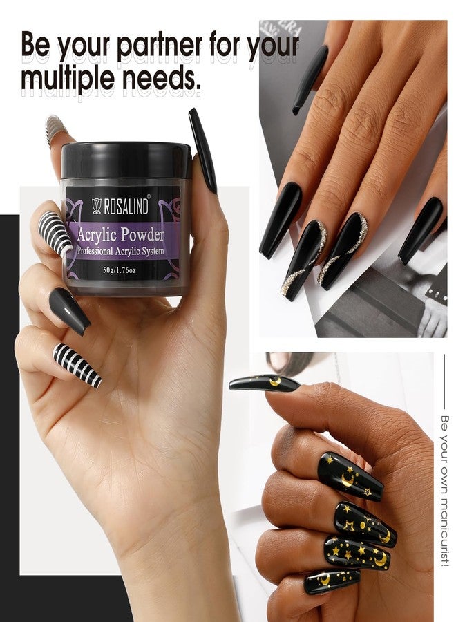 Rosalind Black Acrylic Nail Powder 50g/1.76oz - Crystal Polymer Black Nail Powder for Acrylic Extension, No Lamp Needed - Image 3